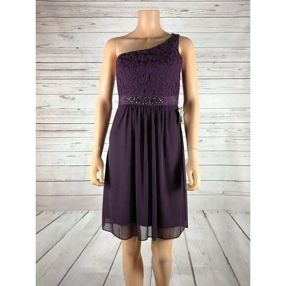 ADRIANNA PAPELL One-shoulder Lace & Tulle Party Dress, Currant NWT 6 - Picture 9 of 10
